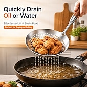 cheap Cooking Utensils-1/2 PCS Wooden Handle Stainless Steel Spider Strainer, 16 Inch Long Handle Deep Fry Skimmer Spoon, Heavy Duty Frying Scoop for French Fries, Pasta, Noodles, Dumplings and Hot Pot, Kitchen Cooking Tool