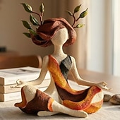 abordables Esculturas-Figura escultórica de armonía interior, estatua de resina de una mujer meditando con cabello de hojas ondulantes, decoración abstracta de una mujer practicando yoga, escultura de arte para la atención