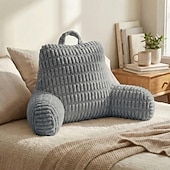 ieftine Noutăți-Pernă ergonomică de citit cu cotieră, pernă mare cu suport lombar din fleece pentru spătarul patului, pentru canapea extensibilă, citit la birou &amp;vizionarea televizorului