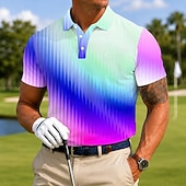 abordables Men's Golf Polo-Men's Gradient Golf Sports Polo Shirts Short Sleeve Polo Shirts Lapel Casual Athleisure 3D Print Buttons Breathable Mesh Summer Spring Blue Purple Green