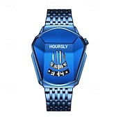 economico Orologi al quarzo-Orologio da polso di lusso da uomo in oro, design creativo a scudo triangolare con esclusivo display a disco rotante, cristallo blu sfaccettato, cinturino in acciaio inossidabile, impermeabile,