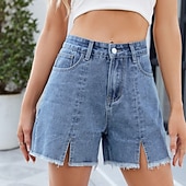 abordables Pantalones cortos de mezclilla-Mujer Vaqueros Chinos Pantalón corto Pantalones cortos Burmuda Moda Corto Alta cintura Encaje Clásico Comodidad Elástico Vacaciones Azul Piscina Verano Primavera Ajuste regular