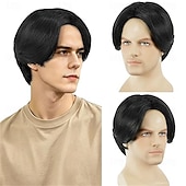 abordables Perruque homme-Mens Wig Short Straight Boy Wigs Ash Brown Middle Part Heat Resistant Synthetic Men Wig for Daily Cosplay Costume Halloween Party