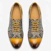 cheap Elemental Dress Shoes-Elegant Paisley Oxford Dress Shoes – Genuine Leather Luxury Formal Footwear for Business Events, Weddings &amp; Evening Parties