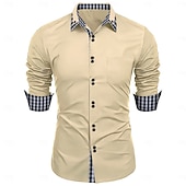 cheap Men's Non Iron Shirts-Men's Shirt Dress Shirt Button Down Shirt Non Iron Shirt Color Block Casual Daily Light Pink Light Blue Black White Long Sleeve Turndown All Seasons Clothing Apparel Patchwork