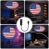 voordelige Decoratieve lichten-Projectielamp met Amerikaanse vlag, patriottische USB-projectorlamp ter ere van het 250-jarig jubileum van de VS, voor het WK voetbal 2026, decoratielamp voor binnen in de slaapkamer, woonkamer,