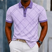 Bărbați Geometică Tricouri polo Manșon scurt Tricouri de polo Cămăși cu guler Casual Îmbrăcăminte Atletică Purtare Zilnică Imprimare 3D Nasturi Material Plasă care Respiră Vară Primăvară Alb Mov Maro
