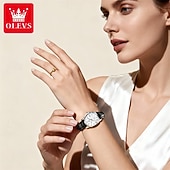 economico Orologi al quarzo-Orologio da uomo Olevs di lusso, analogico, al quarzo, impermeabile, con cinturino in pelle marrone, quadrante con numeri romani e datario, classico, casual, alla moda, elegante, regalo per lui.
