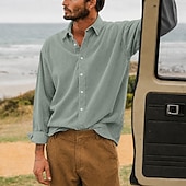 cheap Men's Smart Casual Shirts-Men Shirt Casual Shirt Corduroy Shirt Button Up Shirt White Dark Brown Black Navy Blue Purple Long Sleeve Plain Shirt Collar Casual Daily Plain Clothing Apparel Elegant Fashion Casual