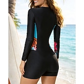 cheap One Pieces Rash Guards-Women's Rash Guard Bathing Suit Swimsuits Patchwork UV Protection Elastic Long Sleeve Swimwear Swimsuit Surfing Scuba Water Sports Summer