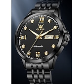 baratos Relógio Automático-Relógio masculino automático Olevs de luxo, em aço inoxidável prateado, com mecanismo de corda automática, mostrador com numerais romanos, diamantes, à prova d'água e com ponteiros luminosos, ideal