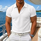  Homme Polo en seersucker Ice Silk Texturé Occasionnel Fête Col Rabattu Manche Courte Mode Basique Uni Avec Poches Boutons Printemps & Été Été Coupe régulière Bleu Noir Blanche Gris Polo en seersucker