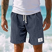 abordables Día festivo-Hombre Pantalón corto Pantalones cortos de verano Pantalones cortos de playa Pantalones cortos casuales Correa Cintura elástica Color sólido Con Texturas Comodidad Longitud de la rodilla Diario