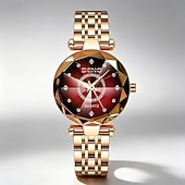 economico Orologi al quarzo-Orologio di lusso da donna, elegante quadrante sfaccettato verde smeraldo con bracciale a maglie in acciaio inossidabile color oro rosa, orologio da polso al quarzo alla moda per signore, dettagli in