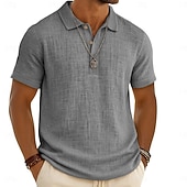 voordelige Heren Klassieke Polo-Voor heren Linnen overhemd Poloshirts Casual Vakantie Klassiek Korte mouw Modieus Effen Kleur Knop Zomer Lente Normale pasvorm Wit Zwart Lichtgroen Grijs Marineblauw Groen Linnen overhemd