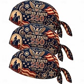 billiga U.S. 250-årsjubileum-3 st. amerikanska 250-årsjubileumscykling pirathatt bikerhuvudbonad, amerikansk flagga bandana dödskallehatt, patriotisk huvudduk för män kvinnor, 1776-2026 ridning, fiske, löpning, utomhussporter,