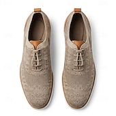 economico Scarpe Casual con Lacci-Sneakers brogue da uomo beige in maglia, scarpe casual stringate eleganti da passeggio, scarpe comode e traspiranti per ufficio, viaggi e uso quotidiano