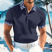 cheap Men's Classic Polo-Men's Rib Knit Top Textured Work Casual Lapel Ribbed Polo Collar Short Sleeve Basic Modern Color Block Buttons Knitted Summer Spring &amp; Summer Slim Fit White Burgundy Navy Blue Light Blue Gray Rib