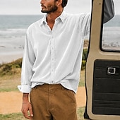 cheap Men's Smart Casual Shirts-Men Shirt Casual Shirt Corduroy Shirt Button Up Shirt White Dark Brown Black Navy Blue Purple Long Sleeve Plain Shirt Collar Casual Daily Plain Clothing Apparel Elegant Fashion Casual