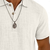 voordelige Heren Klassieke Polo-Voor heren Linnen overhemd Poloshirts Casual Vakantie Klassiek Korte mouw Modieus Effen Kleur Knop Zomer Lente Normale pasvorm Wit Zwart Lichtgroen Grijs Marineblauw Groen Linnen overhemd