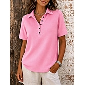  Per donna Tunica Bottoni Tinta unica Vintage Elegante Classico Manica Corta Colletto a Camicia Top lunghi Casuale Quotidiano Blu Nero Bianco Rosa Rosso Estate Primavera
