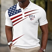  4th of July 2026 250th Men's American US Flag Waffle Polo Shirts Short Sleeve Polo Shirts Collared Shirts Casual Athleisure Daily Wear 3D Print Buttons Breathable Mesh Summer Spring Blue 1 Blue 2#