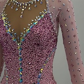abordables Robes de Patinage Artistique-Robe de patinage artistique Femmes Patinage Robe Rose Patchwork Dos Nu Élastique Entraînement Compétition Tenue de Patinage Classique cristal pailleté manche longue Patinage sur glace Patinage