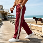abordables pantalones casuales-Hombre Pantalones Pantalones casuales Pantalones anchos Correa Bolsillo Cintura elástica A Rayas Comodidad Suave Casual Diario Exterior Vacaciones Moda Caqui Negro Microelástico
