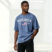 cheap Patriotic 250 T-shirts-4th of July 2026 250th Men's American Flag 1776 Acid Wash Shirt Heavyweight T-shirt Short Sleeve T shirt DTG Crew Neck Shirt Patriotic Street Holiday Blue Black Army Green Spring &amp; Summer Clothing