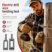 halpa Strumenti di misurazione e misurazione-Wire Twisting Tool for Electric Drill, 2 Pcs Power Drill Wire Twister Attachment for Fencing, Barbed Wire, T-Post Clips, Heavy Duty Metal Tool for Fence Repair, Fast Efficiency, Less Hand Strain