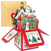  3D-Pop-up-Weihnachtskarte in einer Schachtel, Weihnachtsmann &Weihnachtskarte mit Schneemanndorf, einzigartiges handgefertigtes Geschenk für Kinder, Freunde und Familie, festliche Tischdekoration mit