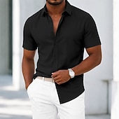 economico camicie da uomo no stiro-Per uomo Camicia Camicia elegante Camicia non stiro Camicia con Bottoni Semplice Casuale Quotidiano Bianco Blu chiaro Nero Rosa Manica Corta Collo ripiegato Estate Primavera Abbigliamento Classico