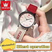 voordelige Quartz-horloges-Olevs dameshorloge in roze, schattig analoog quartz polshorloge met datumweergave, casual modieus meisjeshorloge met ademende nylon band, waterdicht tot 30 meter, verjaardagscadeau voor tienermeisjes