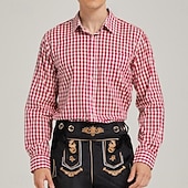 tanie Bawarskie koszule-Oktoberfest Koszula Czerwona kratka Gingham bawarski Niemiecki Alpejski Łąki Męskie Karnawał Impreza Festiwal Piwa Tkanina w stylu tradycyjnym