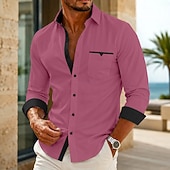 baratos Camisas de botões masculinas-Homens Camisa Social Saia camisa de botão Camisa não de ferro Bloco de cor Casual Diário Azul Branco Preto Rosa Manga Longa Aberto para a Lateral Primavera Primavera &amp; Outono Roupa Patchwork