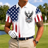 cheap Patriotic 250 Polos-4th of July 2026 250th Men's American US Flag Sports Polo Shirts Short Sleeve Polo Shirts Lapel Casual Athleisure Daily Wear Festival Outfit 3D Print Buttons Breathable Mesh Spring &amp; Summer Blue
