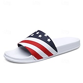 abordables Pantuflas y chanclas de hombre-Sandalias planas para hombre con estampado de bandera, zapatos de verano sin cordones con punta abierta, sandalias casuales ligeras para festivales de música, playa, piscina y uso diario.