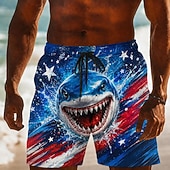 abordables Shorts Patrióticos 250-2026 250º Pantalones Cortos de Baño con Bandera Americana Tiburón para Hombre Trajes de Baño Pantalones Cortos de Playa Cortos de Media Cintura Patrióticos Diarios al Aire Libre Festival Bolsillos
