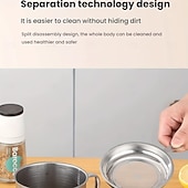  Coletor de gordura para bacon com cabo em aço inoxidável 304, com escorredor e tampa. &Bandeja antiderrapante, recipiente para gordura de cozinha com capacidade para 1,3 l/44 oz, filtro de malha fina
