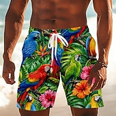  Herren Tiermotiv Papagei Badehosen Badeanzüge Badeshorts Boardshorts Mittlere Taille Hawaiianisch Täglich Strandurlaub Seitentaschen Netzfutter Elastischer Kordelzug in der Taille Designer Bekleidung