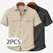 economico Camicie da lavoro da uomo-Da uomo Camicia Camicia casual Camicia di Velluto a Coste Camicia con Bottoni Bianco + giallo Beige + nero Bianco+Beige Verde militare + nero Blu navy + giallo Manica Corta Semplice Colletto a Camicia