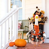 ieftine Decorațiuni exterioare-Set costum de gâscă de verandă de Halloween, fustă de dovleac de Ziua Recunoștinței, bandă de susținere, eșarfă și curea (se potrivește unei statui de gâscă de gazon de 23 de inci)