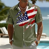 economico Modello di bandiera-Camicia a maniche corte Button Down Patriottica con Bandiera Americana 250° Anniversario Uomini 1776 2026 Top Estivo per Vacanze
