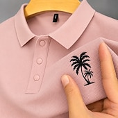  Bărbați 100% Βαμβάκι Polo brodat Casual Afaceri Răsfrânt Manșon scurt De Bază Timp Liber Culoare solidă Texturat Brodat Nasturi Primavara vara Albastru piscină Alb Negru Roz Îmbujorat Trifoi Gri 100