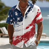 preiswerte Flaggenmuster-Herren 250. Jubiläums Patriotische Amerikanische Flagge 1776 2026 Hemd Kurzarm Sommer Urlaub Oberteil
