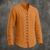  Men Shirt Linen Shirt Summer Shirt Casual Shirt Button Up Shirt Plain Casual Daily Black White Pink Sky Blue Long Sleeve Band Collar Spring & Summer Summer Clothing Apparel Buttons