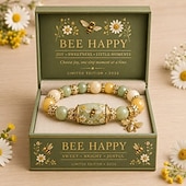 voordelige Geschenken-liefde, vrede &amp;Lente zegeningen 2026 limited edition armband met geschenkdoos voor vrouwen, inspirerende bij, blauwe vogel, vlinder armband, sieraden bedeltjes, polsbandje, elastisch stretch