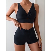 economico Surfing Tankinis &amp; Bikinis-Per donna Costume da bagno Costumi da bagno Bikini Tinta unita Costumi da bagno Nero Protezione solare UPF 50+ Senza Maniche - Surf Spiaggia Nuoto Estate