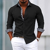 cheap Men's Non Iron Shirts-Men's Shirt Dress Shirt Button Down Shirt Non Iron Shirt Color Block Casual Daily Light Pink Light Blue Black White Long Sleeve Turndown All Seasons Clothing Apparel Patchwork