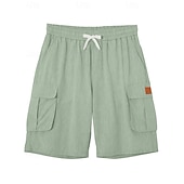 cheap Classic-Men's Shorts Linen Shorts Summer Shorts Beach Shorts Drawstring Elastic Waist Multi Pocket Plain Comfort Breathable Knee Length Daily Outdoor Holiday Vacation Fashion Black Green Inelastic